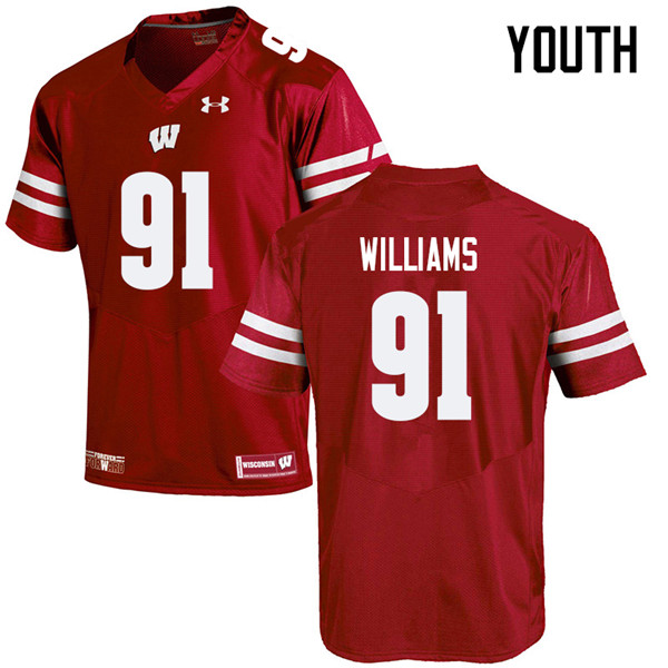Wisconsin Badgers Youth #91 Bryson Williams NCAA Under Armour Authentic Red College Stitched Football Jersey HI40S25MY